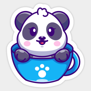 Cute panda on cup coffee cartoon Sticker